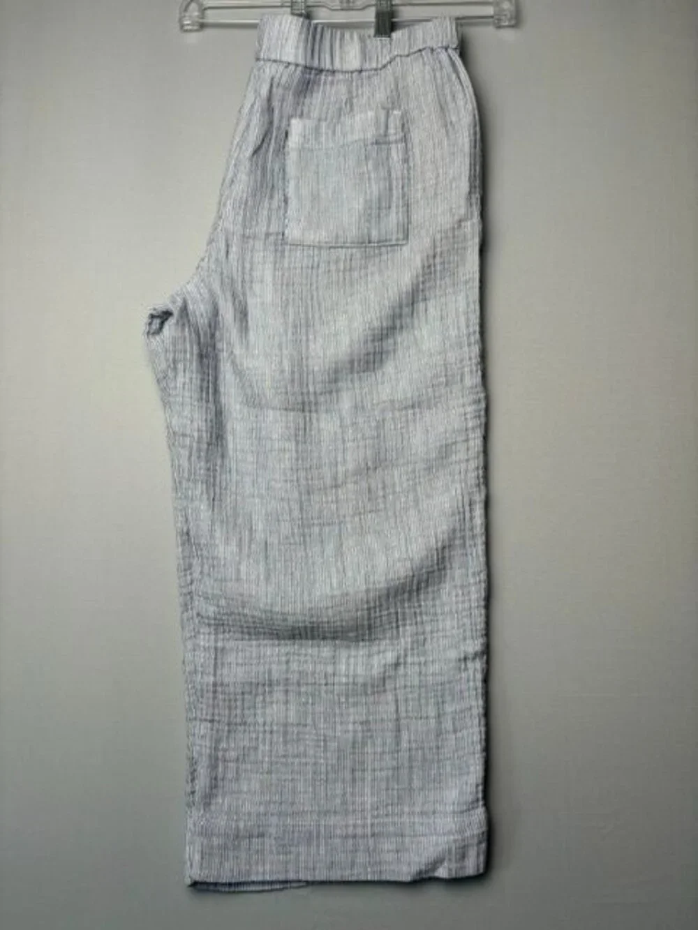 J.Jill Petite Linen Blend Wide Leg Crop Pants Blue White Striped Pull On M